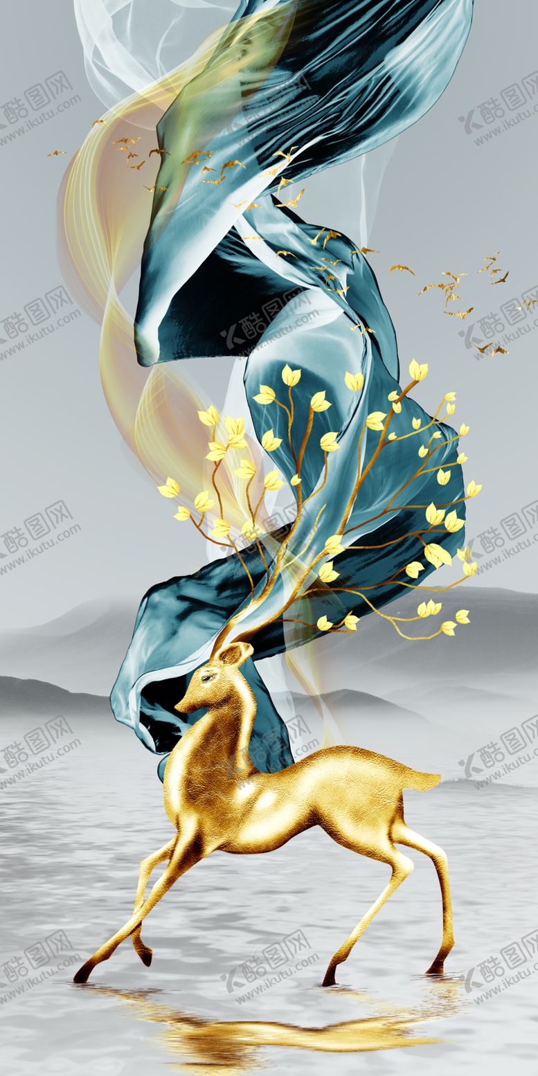 编号：96897705080624181128【酷图网】源文件下载-轻奢麋鹿装饰画