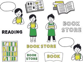 儿童书店阅读场景插画