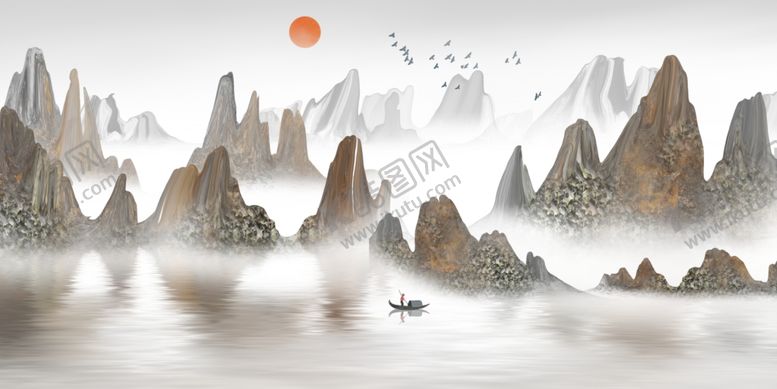 编号：77800806190037049352【酷图网】源文件下载-水墨装饰画