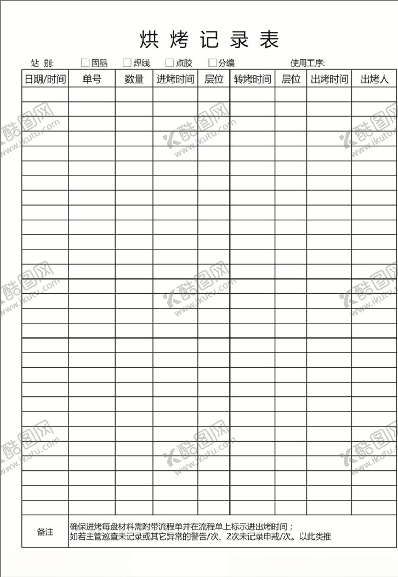编号：47943509301728345499【酷图网】源文件下载-烘烤记录表