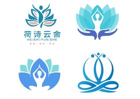 荷花禅意瑜伽养生标志设计集合