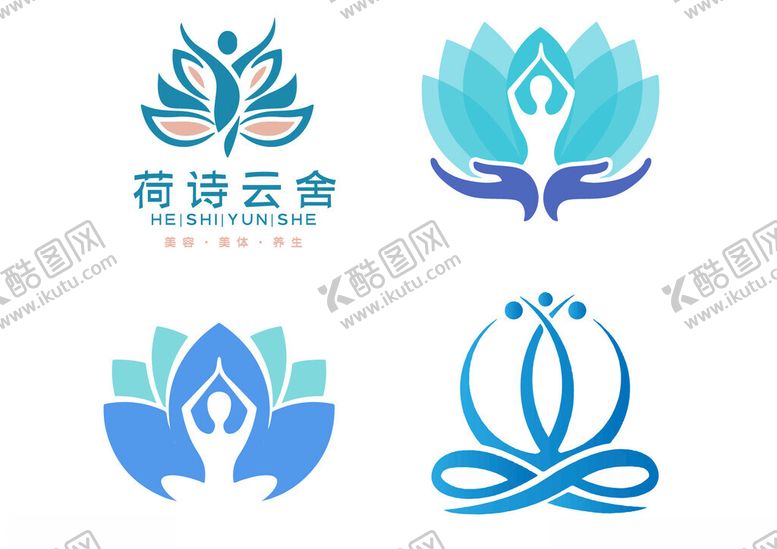 编号：40523104161217408981【酷图网】源文件下载-荷花禅意瑜伽养生标志设计集合