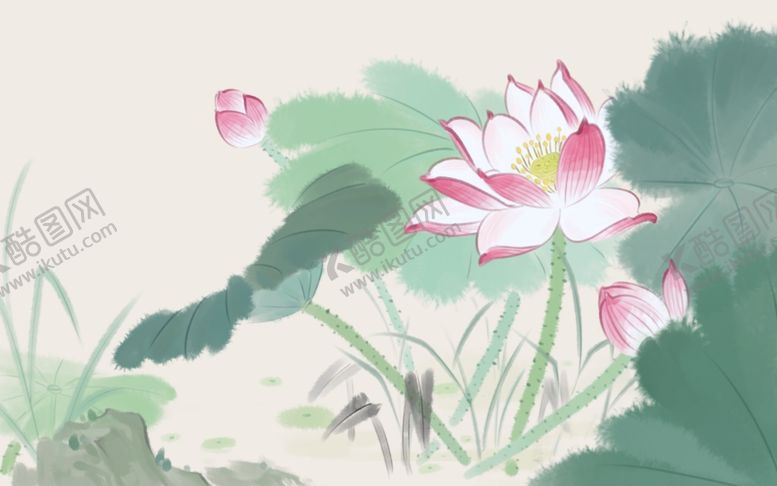 编号：13361007090436215313【酷图网】源文件下载-手绘荷花插画