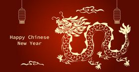 龙年春节红色插画卡通素材2024贺卡