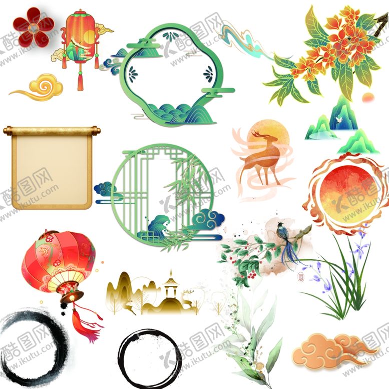 编号：41216211020800348472【酷图网】源文件下载-中式传统元素装饰素材集