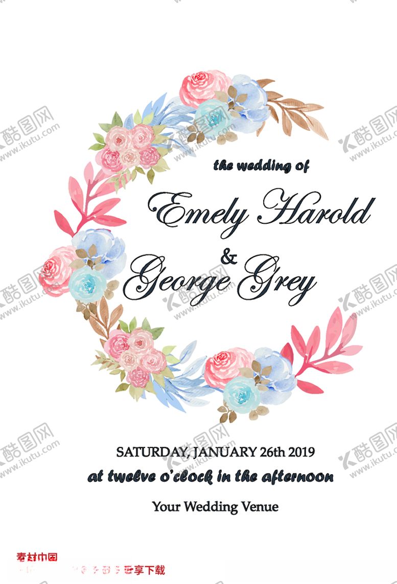 编号：46409209270832312374【酷图网】源文件下载-花卉婚礼邀请函请柬