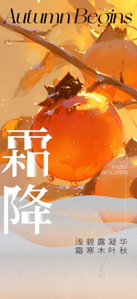 霜降海报柿子二十四节气油画