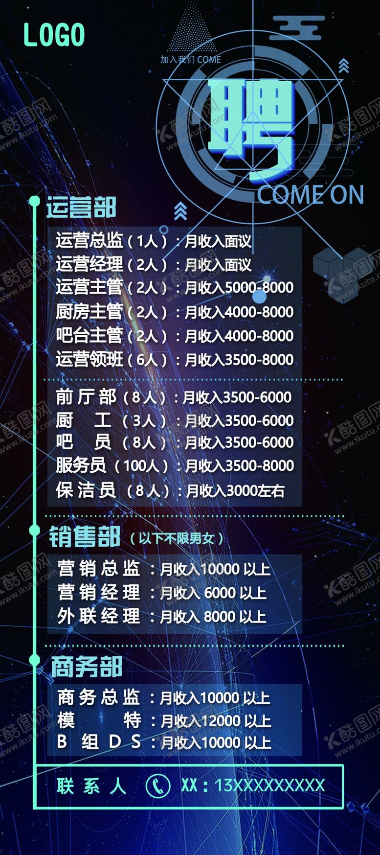 编号：86828605172131363123【酷图网】源文件下载-夜场招聘展架