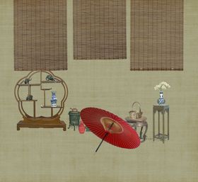 竹帘水墨画