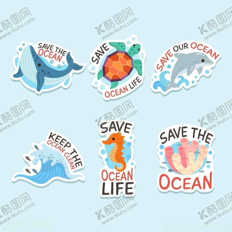 编号：35625811212034524481【酷图网】源文件下载-海洋保护主题可爱贴纸