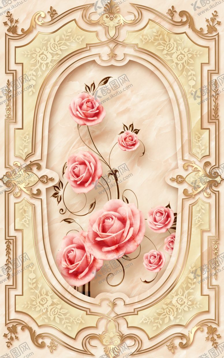 编号：97914410041447224095【酷图网】源文件下载-玫瑰欧式雕纹背景玄关图