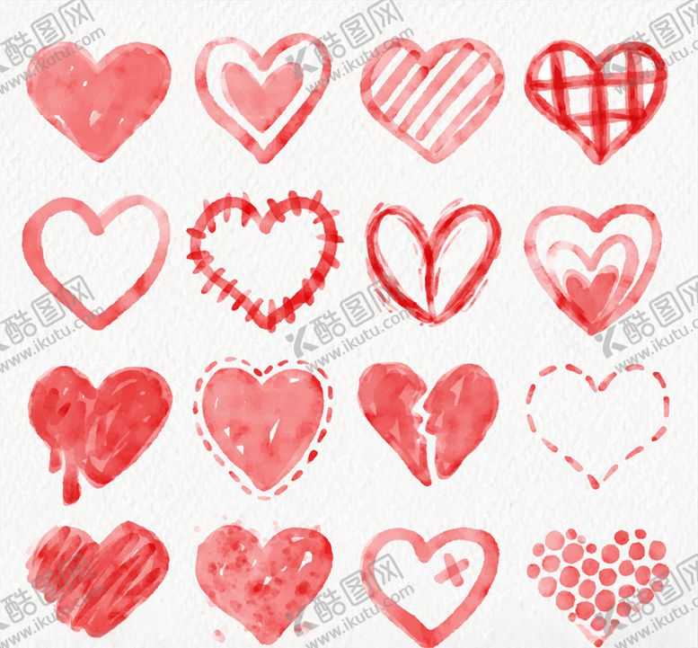 编号：91820010282331175580【酷图网】源文件下载-水彩绘爱心设计矢量素材