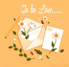 创意信封信纸和花卉矢量图