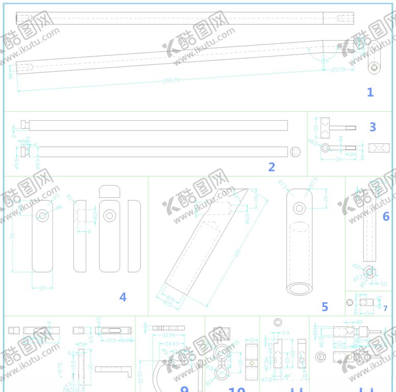 编号：97249805100111151426【酷图网】源文件下载-转鼓式浓缩脱水一体机部分零件