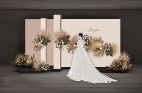 香槟色大理石纹舞台迎宾区背景奶咖色婚礼浪漫婚礼