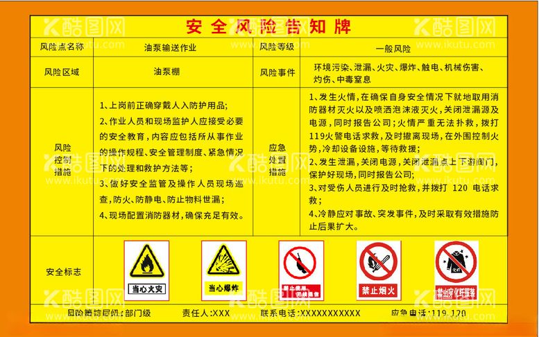 编号：98292611290400111052【酷图网】源文件下载-油泵棚安全风险告知牌