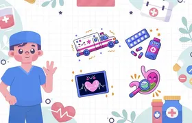 医疗元素与医护形象插画