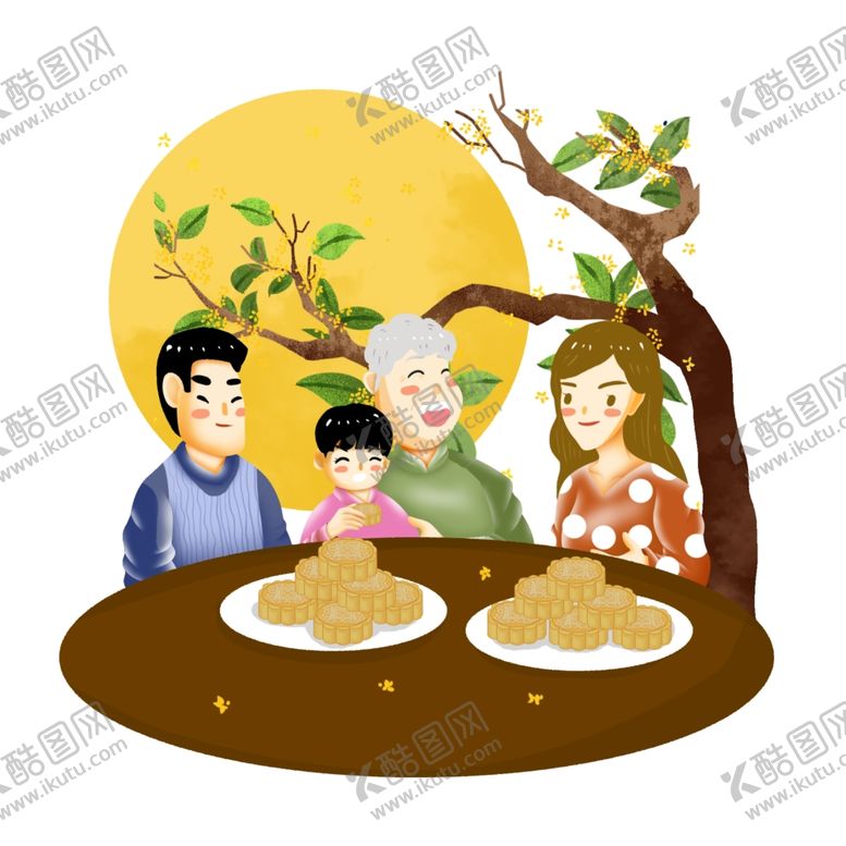 编号：47328805171633095646【酷图网】源文件下载-中秋节家人团圆赏月吃月饼
