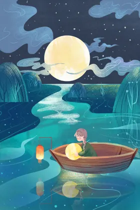 中秋插画月圆节素材团圆广告