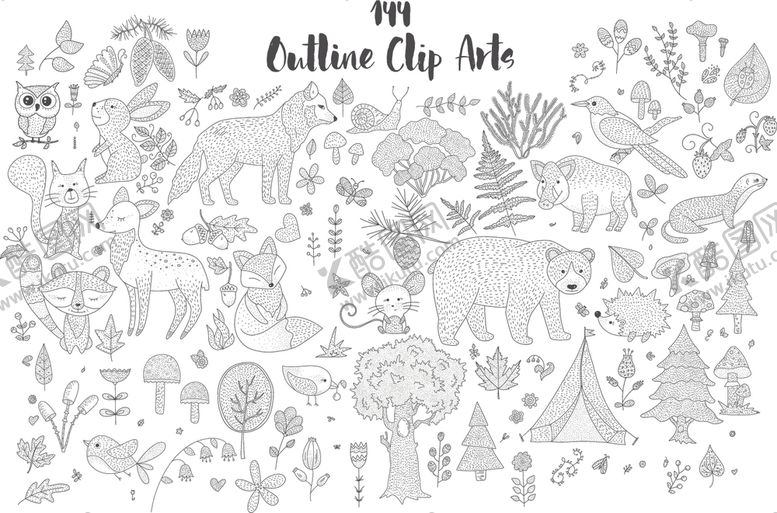 编号：92638910101235455582【酷图网】源文件下载-手绘卡通动物