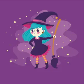 卡通魔女万圣节人物巫