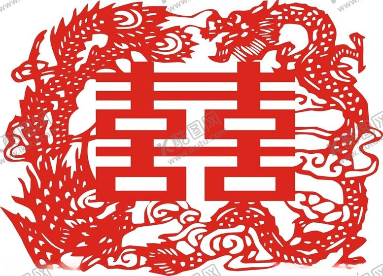 编号：98015901261149034155【酷图网】源文件下载-龙凤双喜剪纸