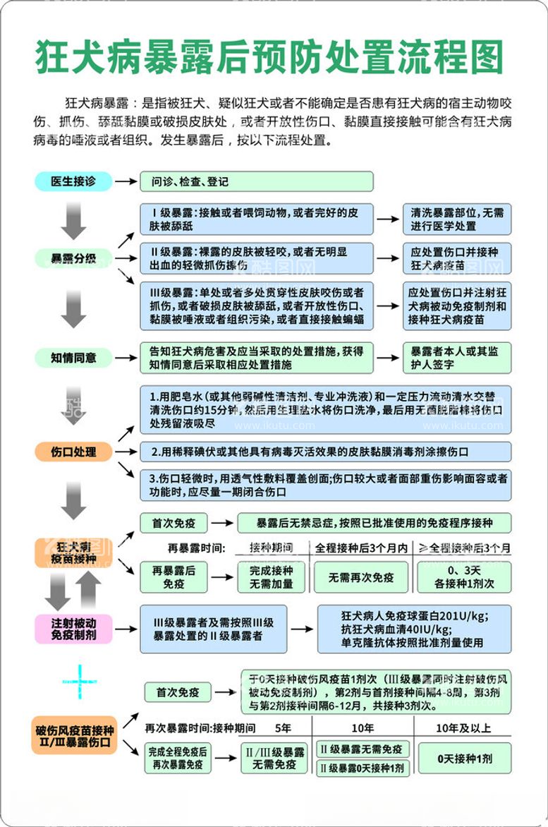 编号：60434412122202457687【酷图网】源文件下载-狂犬病暴露后预防处置流程图