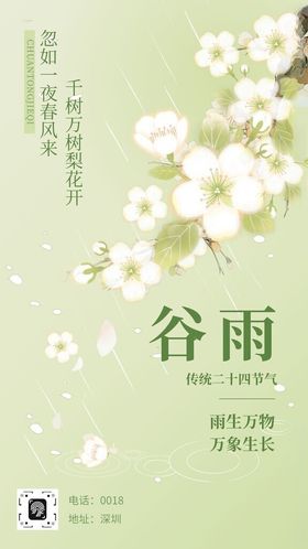 雨水海报谷雨演讲文稿插画美术