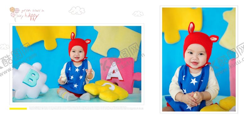 编号：36938909300511159929【酷图网】源文件下载-蓝黄调宝宝儿童生日照相册模板