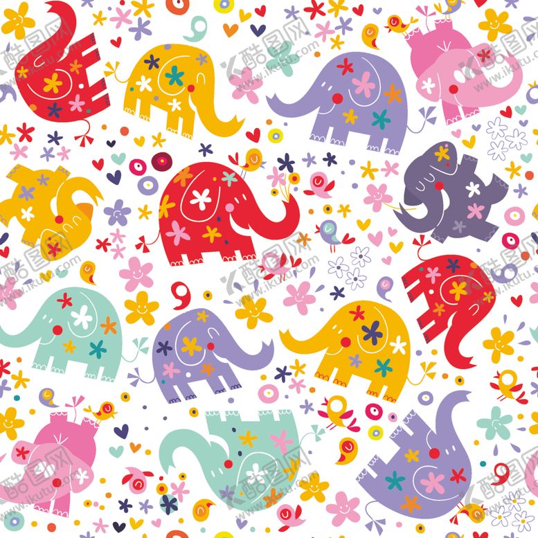 编号：49275711012000201757【酷图网】源文件下载-彩色小象无缝背景