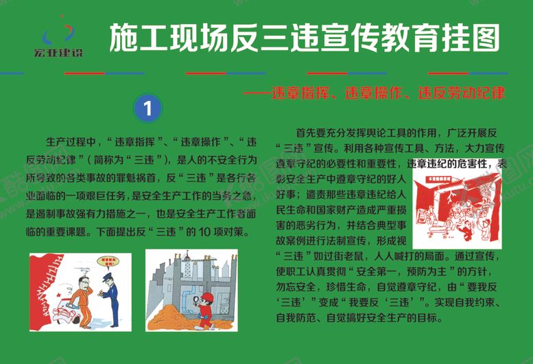 编号：76333910200448267648【酷图网】源文件下载-施工现场反三违宣传教育挂图一