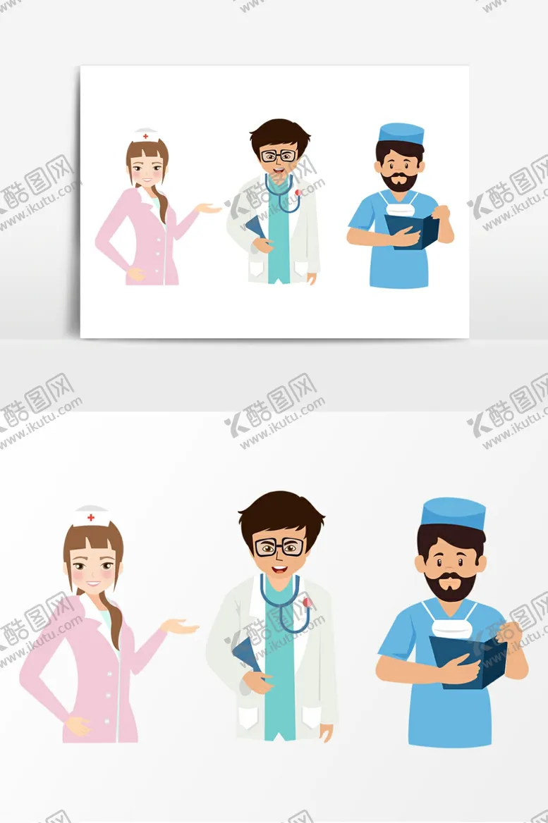编号：72765106302321597264【酷图网】源文件下载-6医生护士医疗护工矢量卡通扁平