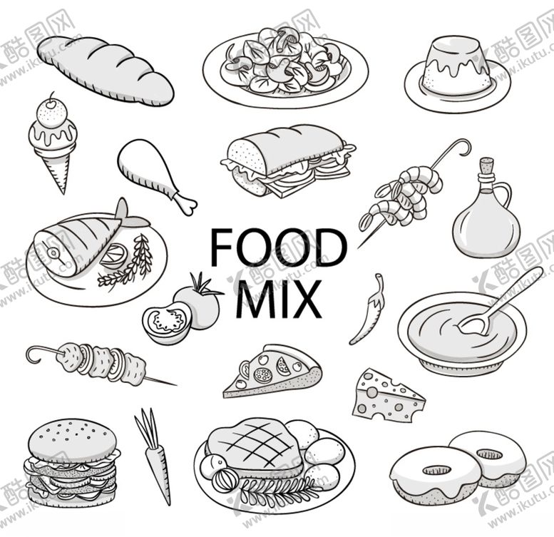 编号：60427505101454308228【酷图网】源文件下载-手绘西式快餐食物背景