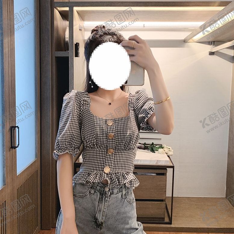 编号：59900110161446259952【酷图网】源文件下载-格子短袖衬衫女
