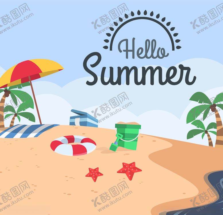 编号：40517110240711119649【酷图网】源文件下载-夏日海滩沙滩创意插画