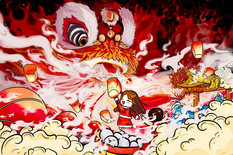编号：23875909130923344359【酷图网】源文件下载-舞龙舞狮国潮海报图片