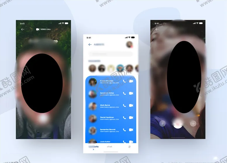 编号：96159404201229539086【酷图网】源文件下载-xd视频聊天蓝色UI设计视频页