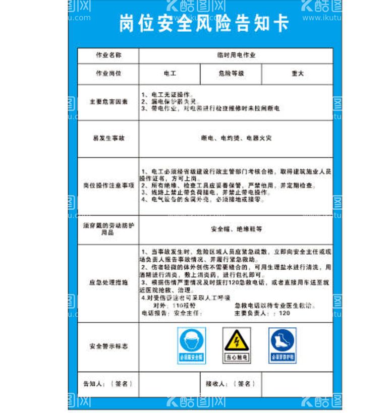 编号：43666811251048143102【酷图网】源文件下载-岗位风险告知牌