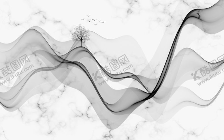 编号：34357709190259257263【酷图网】源文件下载-水墨画飘带树背景墙