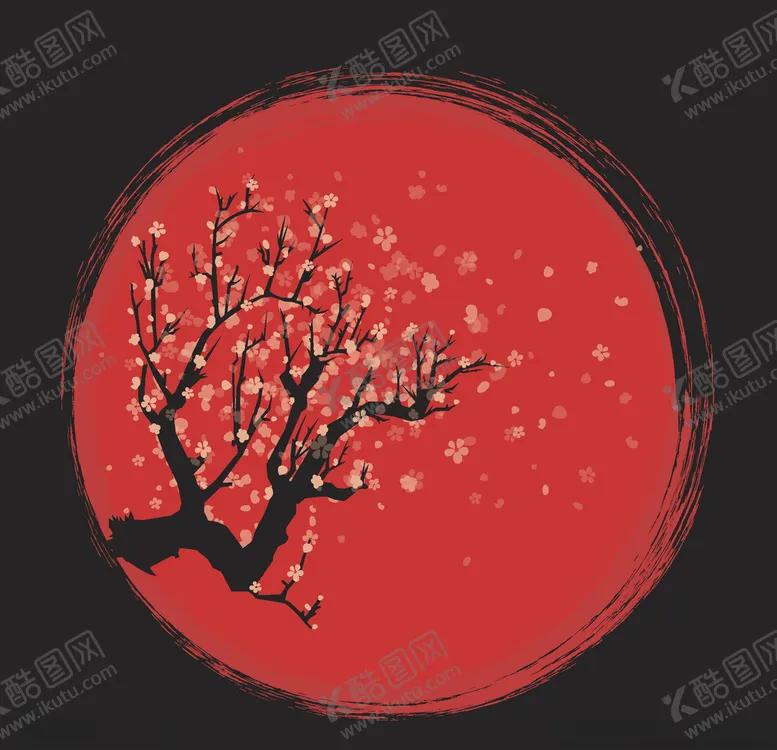 编号：24789603220722427849【酷图网】源文件下载-和风矢量元素樱花手绘圆扇