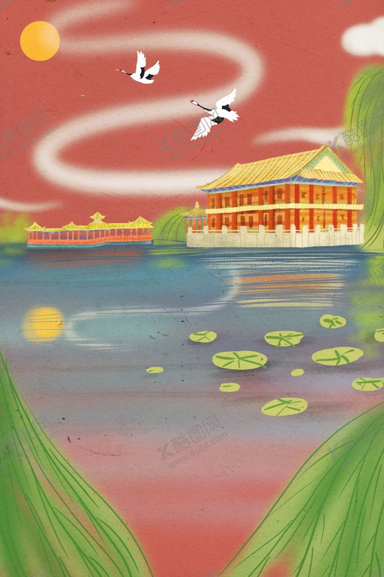 编号：58441110300955013364【酷图网】源文件下载-仙鹤国潮插画