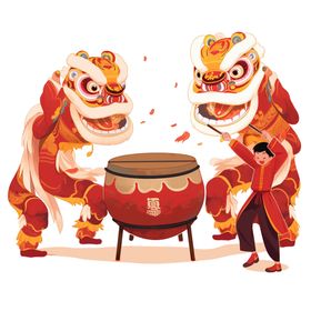 舞狮插画龙年喜庆2024新春
