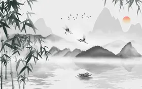 山水画风景风景办公室客厅