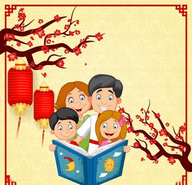 春节红色喜庆卡通人物插画