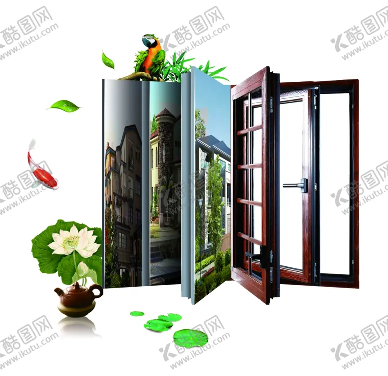 编号：30505203010709436113【酷图网】源文件下载-门窗创意绿色小鸟禅意