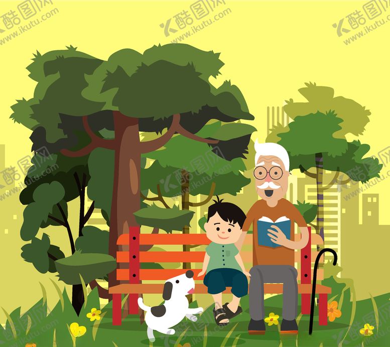 编号：51854707092124453502【酷图网】源文件下载-创意公园休息的爷爷和孙子