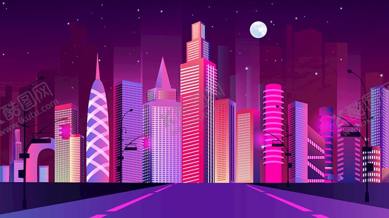 编号：97014810191406175031【酷图网】源文件下载-霓虹夜景剪影城市建筑 