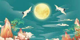 国潮背景创意山水中风