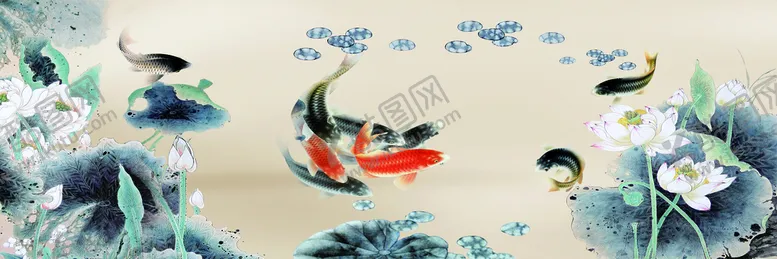 编号：52212310231858286517【酷图网】源文件下载-清荷墨韵鲤鱼九鱼图装饰画