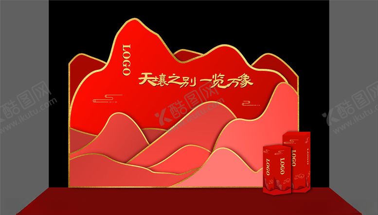 编号：64442907140901142555【酷图网】源文件下载-中式线条抽象山水肌理红色背景墙